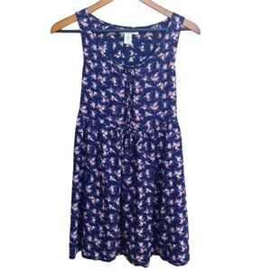 Band of Gypsies Baby Doll Lace Up Corset Tie Waist Micro Floral Mini Dress Sz S